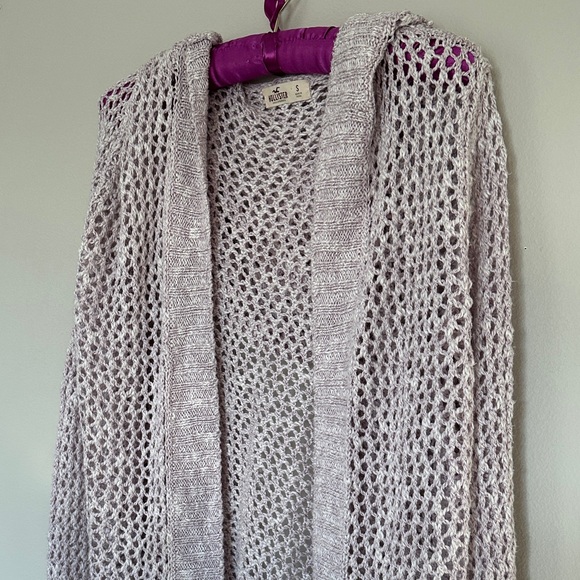 Hollister Women's Open Knit Cardigan - Light Gray/ Purple - Picture 5 of 8